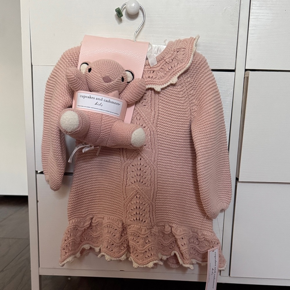 Cupcakes & Cashmere Kids Blush Knit Dress with Bear